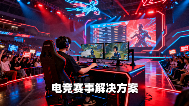 电竞赛事舞台与选手比赛现场，电竞赛事解决方案配图