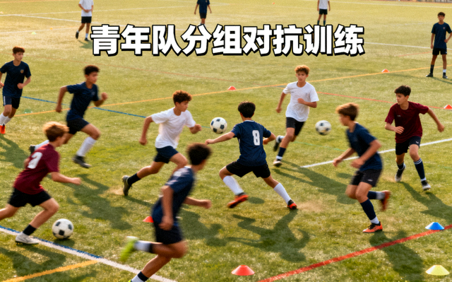 青年队球员在训练场进行分组对抗，球队动态配图