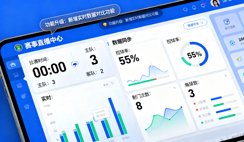 赛事直播中心实时比分与数据同步展示界面，平台功能升级配图