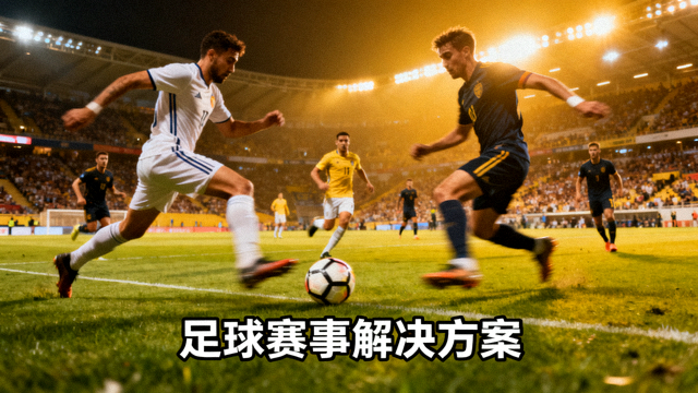 足球比赛现场球员争抢的画面，足球赛事解决方案配图